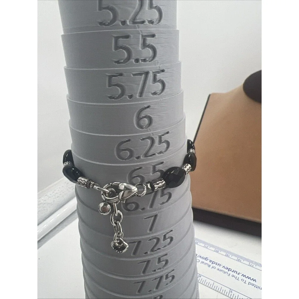 Brighton Bracelet Silver Tone Black Glass Beads Minimalist Adjustable